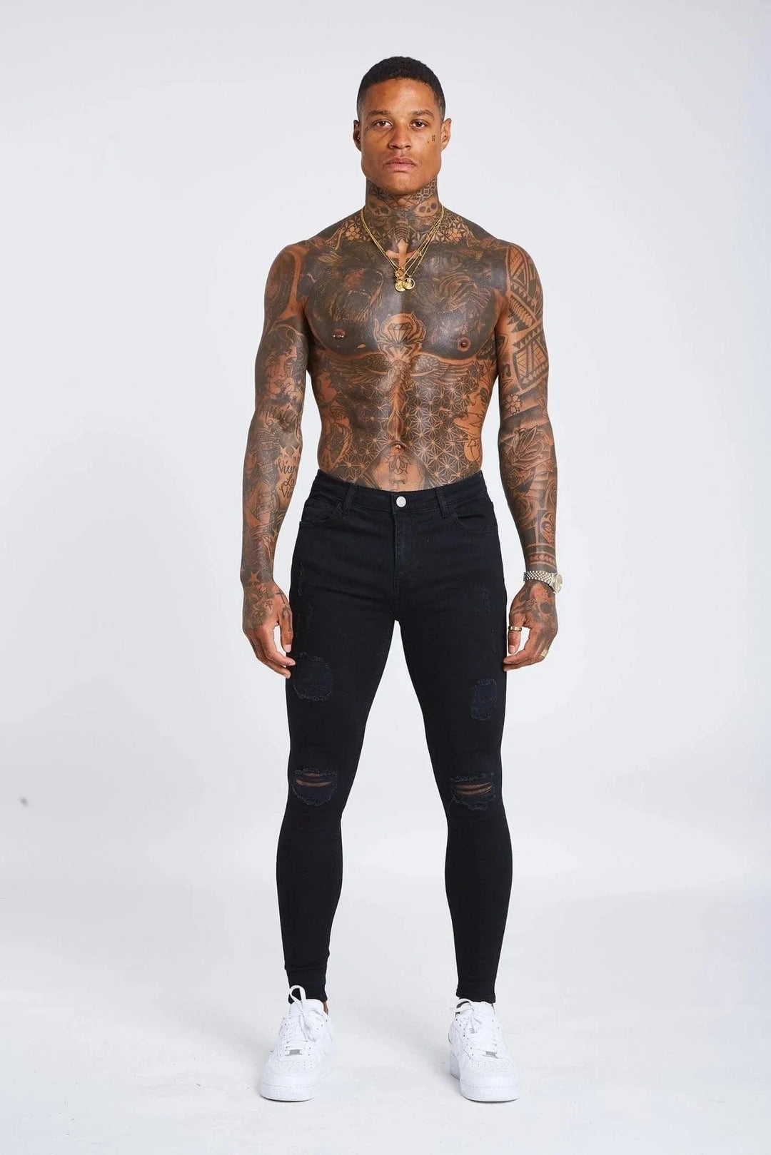BySha Phantom Distressed Jeans – Jet Black