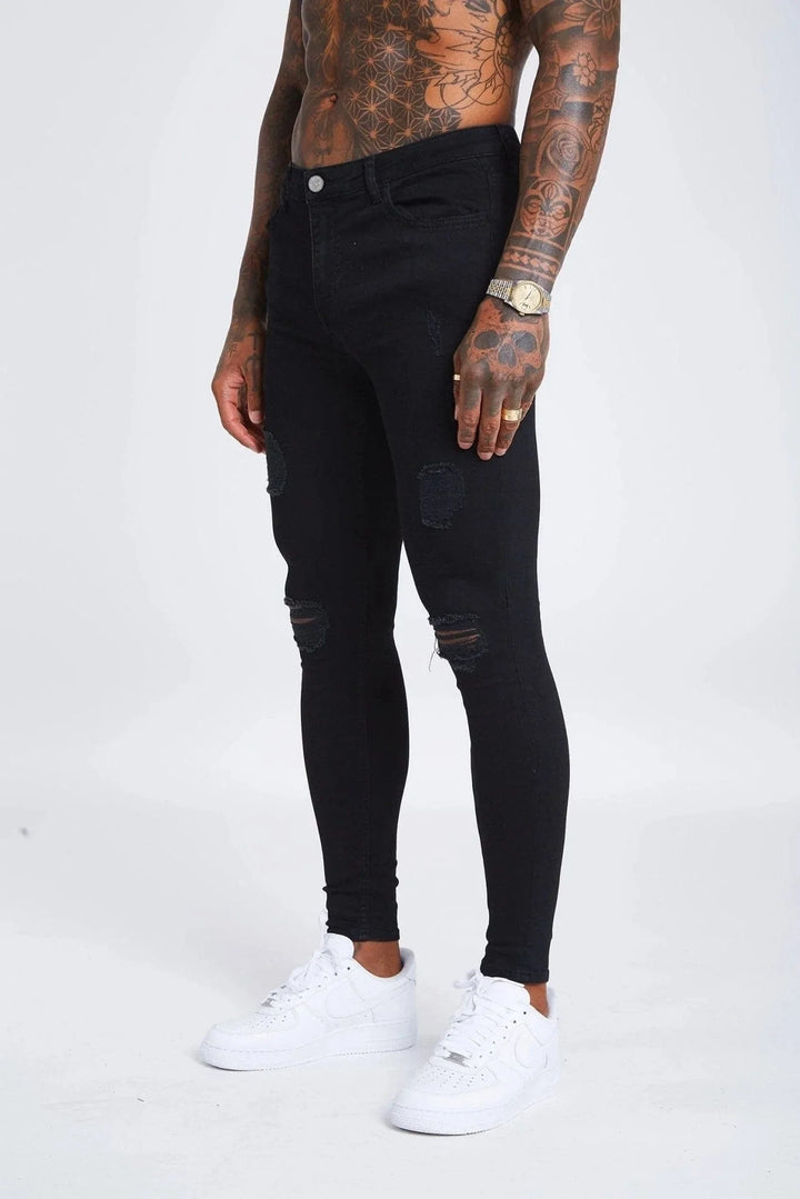BySha Phantom Distressed Jeans – Jet Black