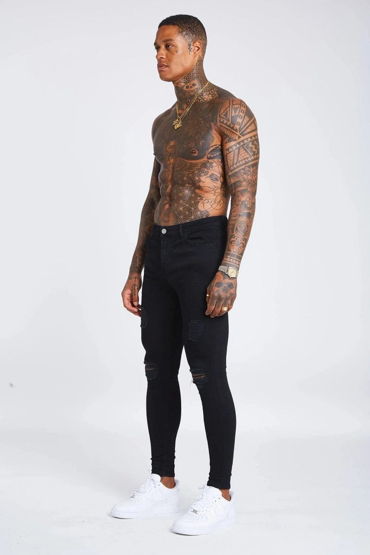 BySha Phantom Distressed Jeans – Jet Black