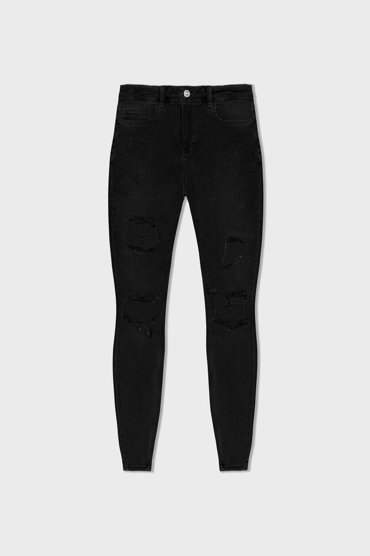 BySha Phantom Distressed Jeans – Jet Black
